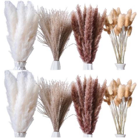 PRICES MAY VARY. 【What You Get】The pampas grass bouquet includes 30 pcs white pampas grass, 30 pcs original pampas grass, 100 pcs bunny tails and 40 pcs reed grass. About 17” in height, adjust the pompous grass length and make various floral arrangements according to your preferences 【Hand-picked & Natural】Each bunch of dried pompous grass is carefully selected and naturally dried to maintain their beauty. They are very fluffy and has a natural colour, it can be worked in to just about every dec Pampas Grass Wedding Colors, Boho Flower Arrangements, Boho Dried Flowers, Wedding Party Table Decor, Dried Pampas Grass Decor, White Pampas, Thanksgiving Party Decor, Bouquet For Wedding, Dried Flowers Bouquet