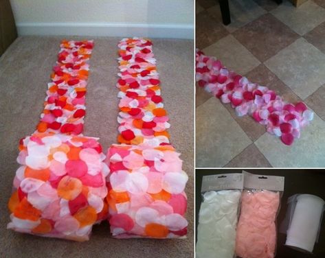 DIY Rose Petal Side Aisle Runners Diy Isle Runner, Aisle Runner Ideas, Diy Wedding Aisle Runner, Corsages Diy, Amazing Centerpieces, Buffet Decorations, Church Wedding Decorations Aisle, Ceremony Decorations Church, Rose Carpet