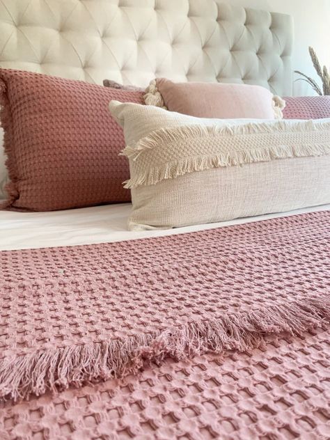 Lightly textured and cool to the touch, this cotton waffle bedcover is prized for its durability, breathability and lived-in look. Mauve Bed, Mauve Bedding, Light Cycle, Standard Pillow, Throw Quilt, Merino Wool Blanket, Pillow Shams, Bedding Set, Bed Sheets