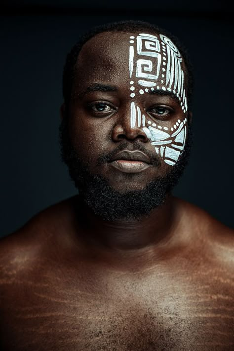 African men painted their faces in times past anytime it was time for WAR. African Face Painting, Mens Face Paint, Face Paint For Men, African Face Paint, Body Painting Men, African Makeup, Music Cover Art, Pen Art Work, Neon Makeup