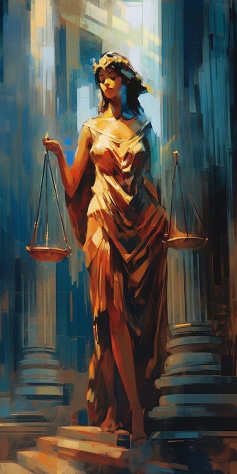 Themis, The Blind Goddess Of Justice And Divine Order | Fantasy I Sci-Fi I Books I Films I World Building Lady Justice Aesthetic, Lady Justice Painting, Blind Goddess, Lady Justice Art, Law Painting, Justice Goddess, Themis Goddess, Lady Of Justice, God Of Justice