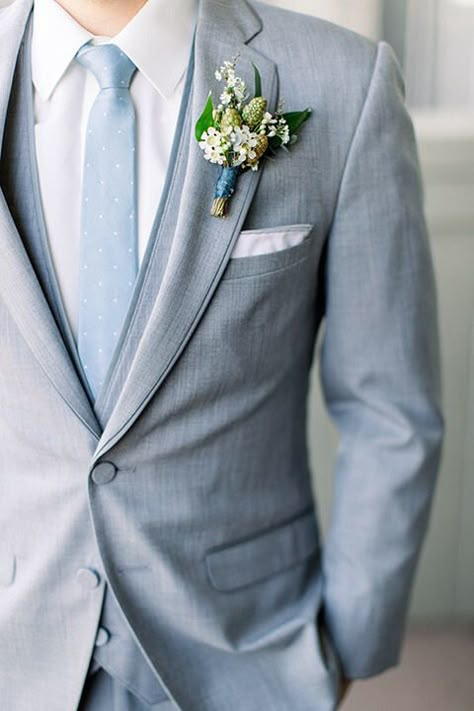 A Gorgeous Icy Blue Garden Wedding | Friar Tux Grey Suit Blue Tie, Grey Blue Suit, Blue Garden Wedding, Blue Groomsmen Suits, Grey Wedding Theme, Gray Groomsmen Suits, French Blue Wedding, Blue Groomsmen, Blue Tux