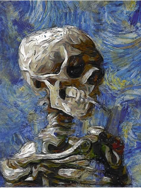 Skeleton With Ciggerate, Cleanness Poster, Skull Oil Pastel, Oil Pastel Skeleton, Van Gogh Skeleton Painting, Anatomy Oil Painting, Skeleton Art Painting, Grunge Oil Painting, Cool Skeleton Art