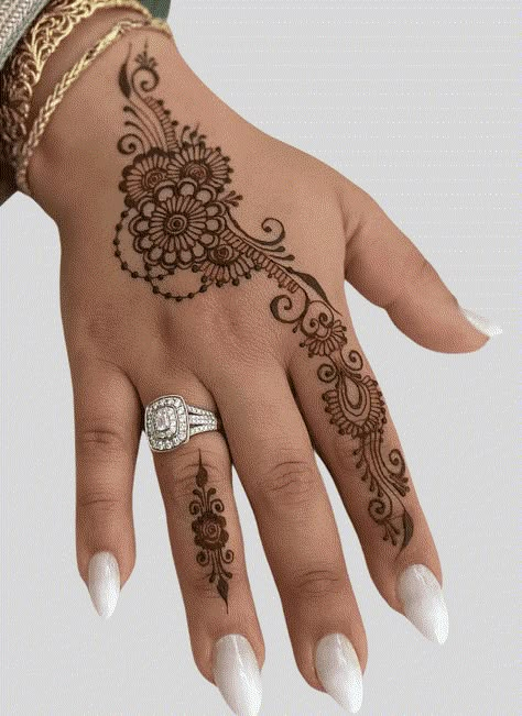 Henna Design For Wedding Guest, Pretty Henna Designs For Eid, Henna Designs Eid Beautiful, Guest Henna Design, Wedding Guest Mehendi Design, Wedding Guest Henna Designs, Henne Simple Main, Henna For Wedding Guests, Modele Henna Simple