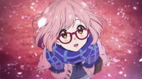 I'm not short. I'm fun-sized! Mirai Kuriyama, Girl With Glasses, Beyond The Boundary, Kyoto Animation, Anime Gifs, Aesthetic Gif, Fanarts Anime, Light Novel, Anime Kawaii