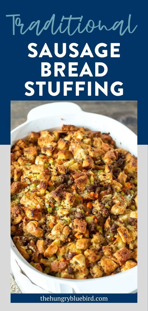 This is the best stuffing to add to your Sunday dinner or holiday spread. It's simple to make from scratch with a few veggies, bread, and flavorful sausage. It will pair well with your holiday main course and all your favorite sides! Lizzy T’s Stuffing Recipe, Stale Bread Stuffing, Sour Dough Bread Stuffing Recipe, Stuffing Made With Bread, Breakfast Sausage Stuffing, Bread Crumb Stuffing Recipes, Brownberry Stuffing Recipe, Cornbread And Sausage Stuffing, Wild Rice Sausage Stuffing