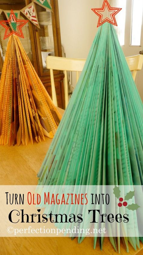 Make Magazine Christmas Trees for a simple and fun craft for the kids! Magazine Christmas Tree, Christmas Tree Tutorial, Advent Box, Amazing Christmas Trees, Tree Tutorial, Arts And Crafts For Teens, Advent Activities, Christmas Crafts For Kids To Make, Simple Craft