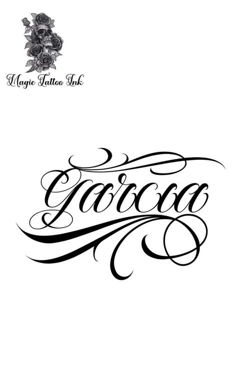 Garcia In Cursive, Lopez Tattoo Last Name, Garcia Tattoo Last Name, Last Name Tattoos, Tattoo Lettering Alphabet, Mayan Tattoos, Word Drawings, Tattoo Fonts Cursive, Names Necklace