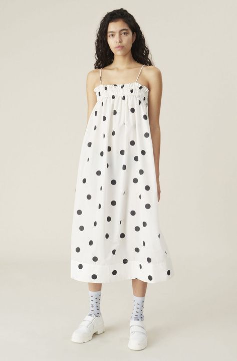 Ganni Dress, Occasion Wear Dresses, No Closure, Copenhagen Fashion Week, Camisole Dress, Popular Dresses, Cotton Midi Dress, Polka Dress, Strappy Dresses