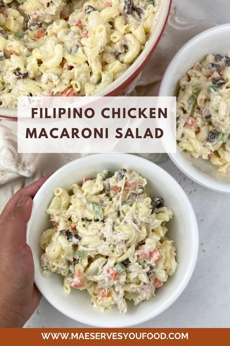 Filipino Chicken Macaroni Salad Filipino Chicken Salad Recipe, Filipino Chicken Macaroni Salad, Filipino Macaroni Salad Recipe, Macaroni Salad Filipino Style, Filipino Macaroni Salad, Philipino Food, Filipino Barbecue, Egg Macaroni Salad, Chicken Macaroni Salad