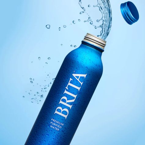 Brita Is One Of the Original Single-Use Plastic Bottle Killers; They Also Bottle Water In Aluminum Now | Dieline - Design, Branding & Packaging Inspiration Air Aqua, Aluminum Bottle Packaging, Mineral Water Bottle Design, Mineral Water Bottle Label Design, Brita Water Bottle, 2000ml Water Bottle, Blue Brita Water Bottle, Aluminum Water Bottles, Bottle Water