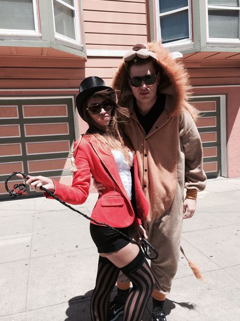 Ringmaster and Lion funnest costume I've created #b2b #diy #baytobreakers #b2b2014 #sanfrancisco #ringmaster #lion #ladyringmaster #sanfrancisco #circustheme #couplescostume #circus Ring Leader And Lion Costume, Lion Costume Men, Circus Couple Costume, Couples Projects, Mens Lion Costume, Lion Costumes, Lion Costume Diy, Lion Tamer Costume, Carnival Vintage