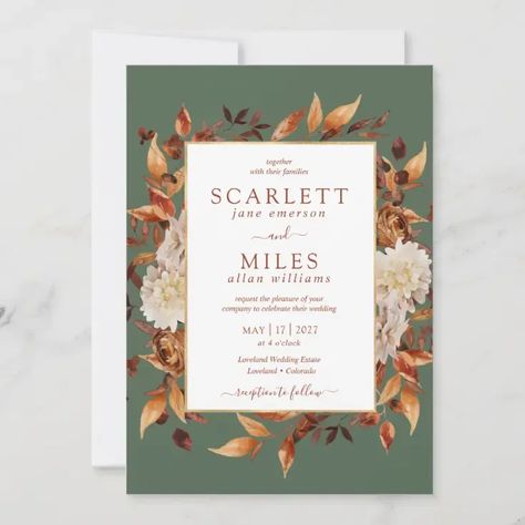 Green Fall Terracotta Watercolor Floral Wedding Invitation Fall Floral Wedding, Autumn Romance, Sage Wedding, Rustic Fall Wedding, Sage Green Wedding, Watercolor Floral Wedding Invitations, Fall Wedding Invitations, Brown Flowers, Floral Wedding Invitation