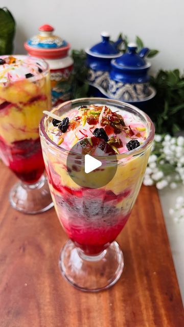 Nisha on Instagram: "ROYAL FALOODA RECIPE 🌼  #recipevideo #indiandessert Made this perfect super delicious Royal Falooda using @hamdardkhaalis Saffron. It comes with original aroma and the flavour and add an amazing flavour and colour in recipes Buy now from myhamdardstore.com . FALOODA SEV:- To make falooda sev In a bowl add1/4cup water+1/4 cup corn flour+ 3/4 cup sugar mix it well and make lump free  Now boil 1/2 cup water and mix corn flour mixture in it then mix until it gets translucent. Once the mixture get thicker pour it in sev maker or in a milk polythene now in a bowl full of water and ice make sev in this Falooda sev is ready   STRAWBERRY JELLY:- To make jelly I simply bought a jelly mix just read the instructions and follow it jelly will be ready   #hamdardkhaalissaffron #hamd Royal Falooda, Falooda Recipe, How To Make Jelly, Strawberry Jelly, Corn Flour, How To Get Thick, Foods Recipes, Indian Desserts, Indian Sweets