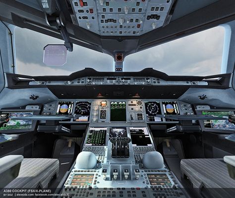 Airbus A380 cockpit on Behance A380 Cockpit, Airbus A380 Cockpit, Small Aircraft, Cool Dirt Bikes, Airplane Wallpaper, Flying Vehicles, Passenger Aircraft, Airbus A380, Military Aircraft