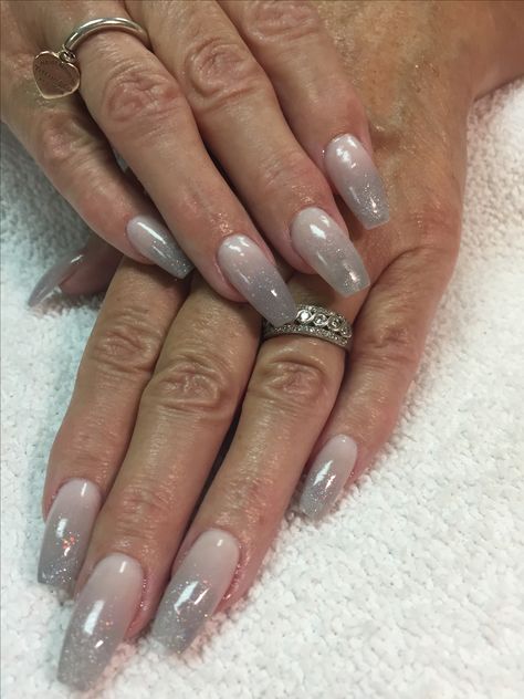 Gray Glitter Ombre Nails, Grey Glitter Ombre Nails, Gray Tips Nails, Gray Ombré Nails, Glitter Gradation Nails, Gray Tip Nails, Grey And White Ombre Nails, Ombre Grey Nails, Gray French Tip Nails