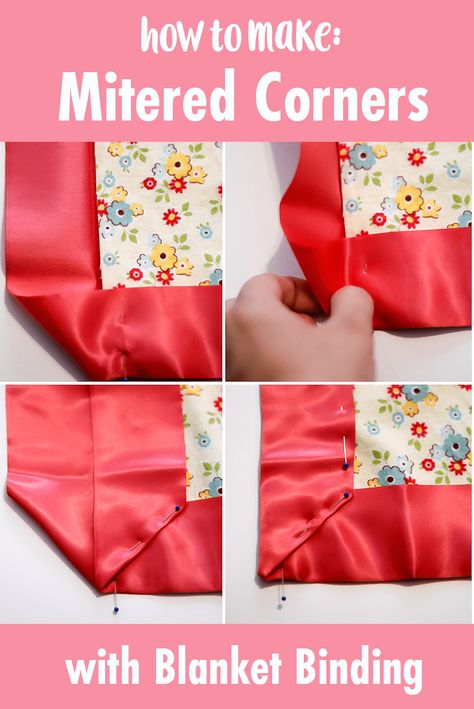 Satin Blanket Binding Tutorial, Sewing Mitered Corners, Blanket Binding, Satin Blanket, Baby Blanket Tutorial, Patchwork Baby Blanket, Binding Tutorial, Flannel Baby Blankets, Patchwork Baby