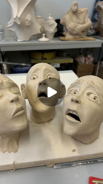 Jackson Shaner on Instagram: "Making faces for some new work. Thanks for looking! 🤓 #art #ceramic #ceramics #ceramichand #handsculpture #ceramicsculpture #classicalsculpture #figurativeart #figurativesculpture #pottery #wheelthrown #wheelthrowing #satisfying #asmr #satisfy #bodyhorror #claustrophobia #emotional #artenthusiast #artgalleryhq #gradstudent" Clay Faces Sculpture Easy, Portrait Sculpture Faces, Emotion Faces, Advanced Ceramics, Wheel Throwing, Hand Sculpture, Clay Faces, Making Faces, Figurative Sculpture