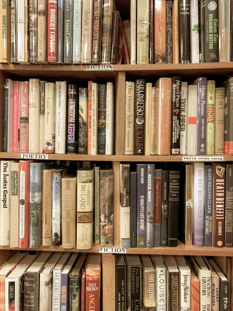 Library Shelf Aesthetic, Thrift Books Aesthetic, Room Full Of Books Aesthetic, Bookshelf Full Of Books, Thrifted Books, Full Bookshelf, Thrift Books, Bookshelf Aesthetic, Mary Higgins Clark