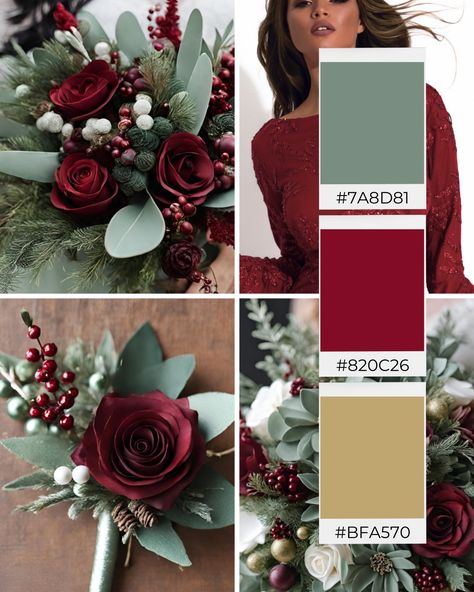 Explore these stunning sage green and wine red Christmas themed wedding color ideas for inspiration to help you create your dream wedding color palette! 💍✨ READ--> https://franciscasbridal.com/sage-green-and-wine-red-wedding-color-ideas/ #franciscasbridal #wedding #weddinginspo #weddingideas #weddingvenue #weddingplanning #weddingflowers #weddingcolorideas #weddinginspiration #weddingcolors #weddingcolorideas #weddingcolorpalette #weddingthemeideas #weddingdecor Red Color Schemes Wedding, Red Green Wedding Theme, Sage And Maroon Wedding, Sage Green And Red Wedding, Burgundy And Sage Green Wedding, Sage Green Winter Wedding, Wine Red Wedding Theme, Christmas Wedding Color Palette, Wine Wedding Colors