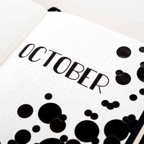 October, here we go!This month's theme is going to be a little different from last month's lines. ⚫️⚫️ It's all about circles and dots! This is the title page for the month inspired by bubbles..P.S. There is still time to enter the giveaway! It's open until Sunday night. Check out the post with a spiral in my feed for details!.[ #bujo #monthlyspread #october #bulletjournal #bujojunkies #bujoinspire #planner #bujobeauty #bujomonthly #planneraddict #bulletjournalcommunity #plannercommunity #j Minimalist Journaling, October Cover Page, Bullet Journal Title Page, Bullet Journal Cover Page Ideas, Bullet Journal Halloween, Bullet Journal October, Journal Cover Page, Bullet Journal Titles, Bullet Journal Month