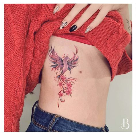 Phoenix Tattoo Feminine Side, Phoenix Tattoo Women, Rising Phoenix Tattoo, Side Tattoos Women, Phoenix Tattoo Feminine, Small Phoenix Tattoos, Phoenix Bird Tattoos, Dna Tattoo, Saved Tattoo