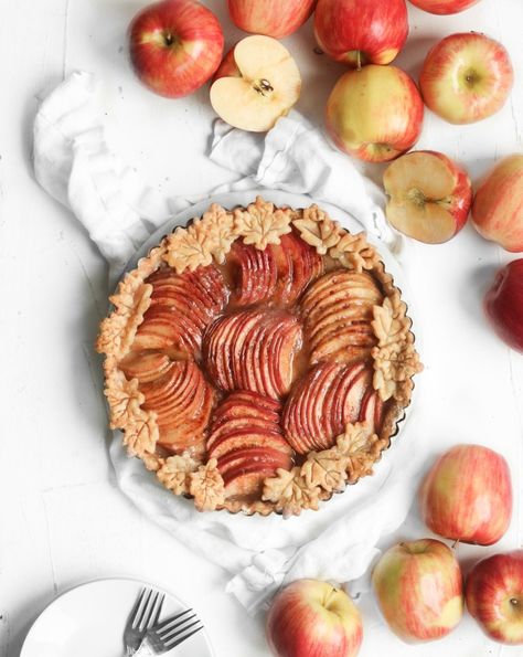 Salted Caramel Apple Tart - Peaches 2 Peaches Caramel Apple Tart, Fall Fruit, Leaf Cookies, Apple Dessert, Tart Shells, Fall Fruits, Apple Tart, Berry Fruit, Apple Desserts