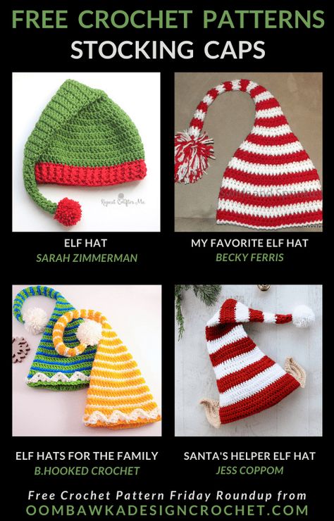 Crochet Stocking Cap, Elf Hat Pattern, Crochet Elf Hat Pattern, Crochet Poppy Pattern, Crochet Elf Hat, Modern Haken, Crochet Elf, Crochet Christmas Hats, Crochet Stocking