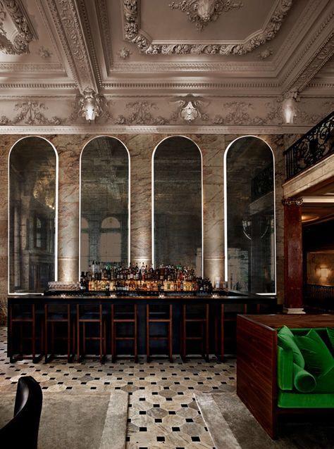 Plaster Molding, Richard Powers, Edition Hotel, Yabu Pushelberg, Ingo Maurer, Decoration Restaurant, Hotel Interior Design, Blackened Steel, Bar Interior