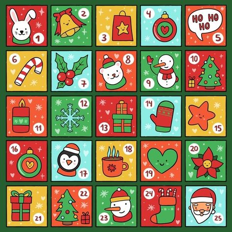 Easy Christmas Drawings, Xmas Printables, Christmas Learning, Christmas Advent Calendar Diy, Wooden Advent Calendar, Calendar Vector, Hand Drawn Christmas, Happy Merry Christmas, Christmas Calendar