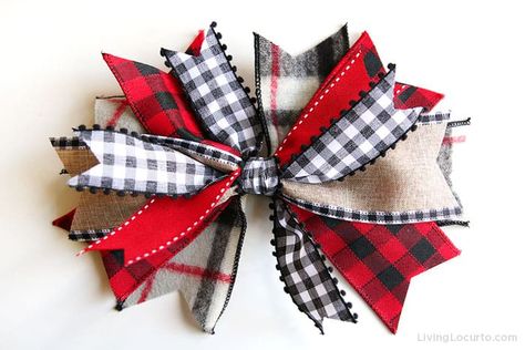 Diy Farmhouse Bow Tutorial, Scrap Ribbon Bow, Small Wreath Bows Diy, How To Make A Flat Bow, Three Ribbon Bow How To Make, How To Make Small Bows For Ornaments, Spring Bows For Wreaths, 3 Ribbon Bow How To Make, How To Make A Bow With Multiple Ribbons