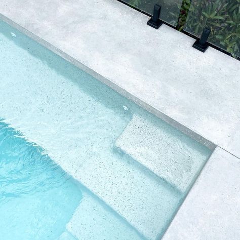 James Ross on Instagram: “POOLSIDE 〰️ so good to get this filled, bring on Summer! 😎🌴 #pool #concrete #poolside #outdoorliving #pooldesign #landscapedesign…” Polished Concrete Around Pool, Pool With Concrete Surround, Concrete Around Pool Ideas, Concrete Pool Surround, Concrete Around Pool, Modern Pool Ideas, Pool Colours, Backyard Redesign, Pool Concrete