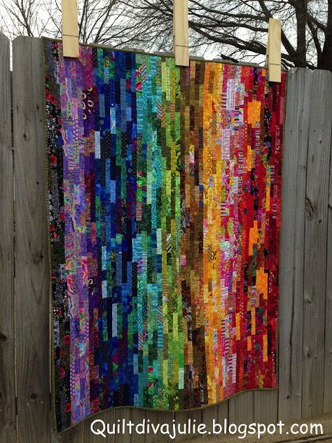 Dumpster Diving 3.0 aka Waterfall - The Quilt River Scraps Quilt, Wind Drifter Quilt Pattern, Wind Drifter Quilt, 2.5 Inch Strip Quilt Patterns, Rainbow Rail Fence Quilt, Block Quilt Ideas, Watercolor Quilt, Sew Quilt, Dumpster Diving