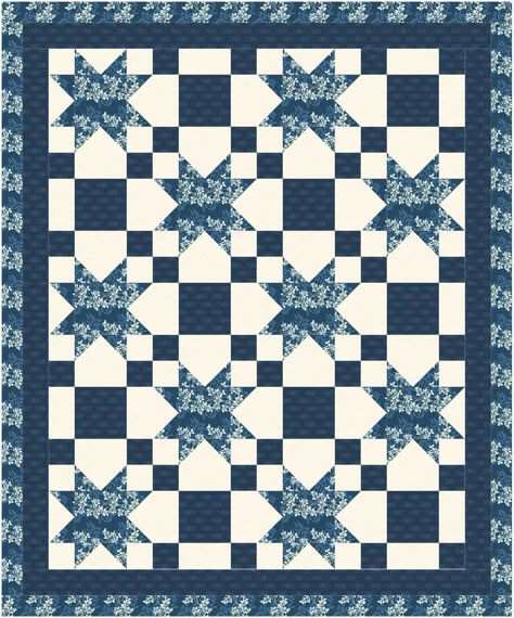 Free 3 Yard Quilt Pattern: Weathervane Bricks And Squares Quilt Pattern, X O Quilt Pattern, 3 Colour Quilts, Three Fabric Quilt Patterns Free, Blue Star Quilt Pattern, Lap Size Quilt Patterns Free, Four Color Quilts, Whack And Stack Quilt Patterns, Scrappy Stars Quilt Pattern