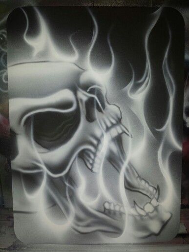 Flaming Skull, Airbrush Art Ideas, Skull Sketch, Airbrush Skull, Fire Drawing, Evil Skull Tattoo, Airbrush Designs, Skull Art Tattoo, Skull Stencil