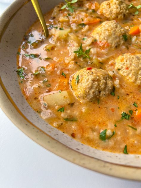 Sausage Meatball Soup, Soups And Stews For Two, Cabbage Soup Meatballs, Leftover Meatball Soup, Hearty Meatball Soup, Chicken Meatball Noodle Soup, Hungarian Meatball Soup, Potato Meatball Soup, Lemony Chicken Feta Meatball Soup