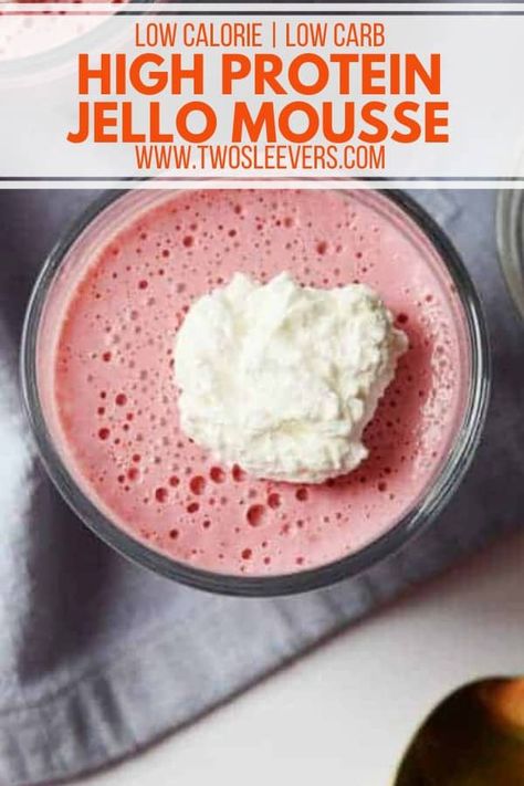 Jello Mousse | High Protein Jello Mousse | Keto Mousse | Low Carb Mousse | Keto Dessert Recipes | Low Carb Dessert Recipes | High Protein Recipes | TwoSleevers | #twosleevers #jello #mousse #highprotein #ketorecipes High Protein Jello, Jello Protein, High Protein Low Carb Dessert, Cherry Jello Recipes, Protein Jello, Jello Mousse, Keto Jello, Jello Fluff, Protein Mousse