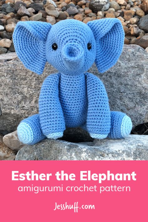 Esther the Elephant Amigurumi Pattern Elephant Crochet Pattern Free, Crochet Elephant Pattern Free, Jess Huff, Crocheted Elephant, Amigurumi Elephant Pattern, Elephant Amigurumi, Crochet Elephant Pattern, Crochet Toys Free, Crochet Baby Toys