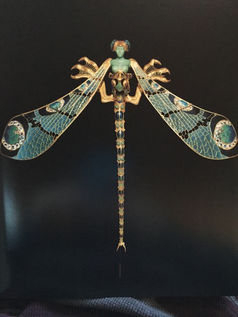 Dragonfly Woman  René Lalique, 'Dragonfly Woman', corsage ornament. gold, enamel, chrysoprase, moonstones and diamonds. French, 1897-98. Calouste Gulbenkian Museum, Lisbon Lalique Jewelry, Bijoux Art Nouveau, Woman In Gold, Dragonfly Art, French Jewelry, Art Nouveau Design, Art Nouveau Jewelry, Enamel Jewelry, Belle Epoque