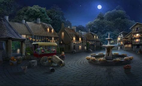 Desire & Decorum - Grovershire Town Square (Night) Desenhos Love, Fantasy Village, Episode Interactive Backgrounds, Anime Places, Fantasy Town, Episode Backgrounds, Fantasy Background, Scenery Background, Medieval World