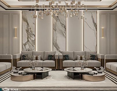 neo classic reception on Behance Wall Treatments Living Room, Classic Lobby Design, Luxury Drawing Room, Neo Classic Living Room, Neo Classic Reception, Neo Classical Interiors, Men Majlis, Classical Drawing, Living Hall Design