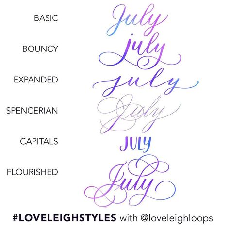 Jillian & Jordan | Calligraphy on Instagram: “Happy July!! Here are our signature #loveleighstyles for this month, and our new lettering challenge. Enjoy! #loveleighloops…” Calligraphy N, Calligraphy Writing Styles, Flourish Calligraphy, Lettering Challenge, Calligraphy For Beginners, Happy July, Dear Self Quotes, How To Write Calligraphy, Planner Printables Free