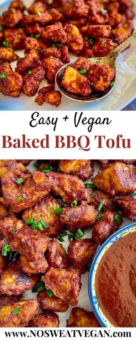 This Baked BBQ Tofu is a flavorful and delicious dish the whole family will love. Made with simple ingredients, this dish is healthy and oil-free! Serve as your vegan main with sides or add it to a salad, sandwich, or wrap. Vegan Bbq Dishes, Healthy Vegan Gluten Free Recipes, Vegan Baked Dishes, Gluten Free Tofu, American Tofu Recipes, Oven Tofu Recipes, Vegan Baked Tofu Recipes, Tofu Baked, Vegan Tofu Dinner