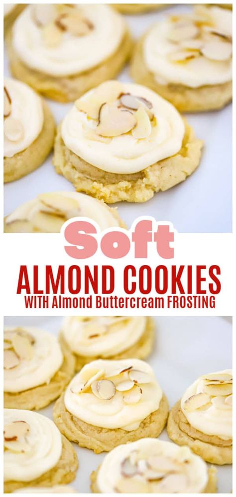 Soft Almond Cookies with Almond Buttercream Almond Flavored Sugar Cookies, Almond Fingers Recipe, Almond Butter Blossom Cookies, Almond Finger Cookies, Christmas Almond Cookies, Almond Windmill Cookies Recipe, Almond Paste Desserts, Almond Extract Cookies, Almond Flavored Cookies