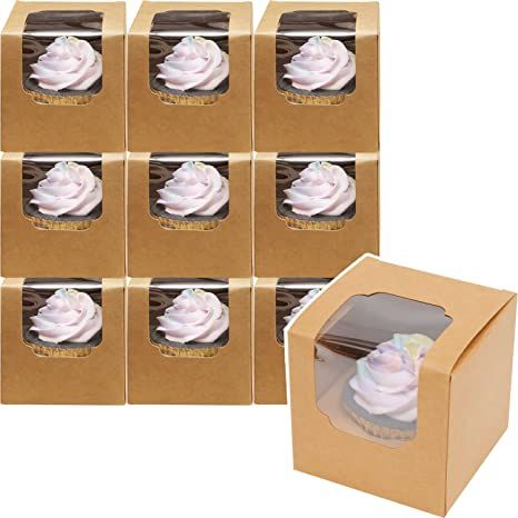 qiqee Cupcake Boxes Individual Cupcake Container 60pcs Auto-Popup Kraft 3.5" x 3.5" x 3.5" Single Cupcake Boxes Individual Cupcake Boxes, Single Cupcake Boxes, Cakes Graduation, Square Cupcakes, Kraft Singles, Cupcake Carrier, Cupcake Container, Dessert Packaging, Cupcake Boxes