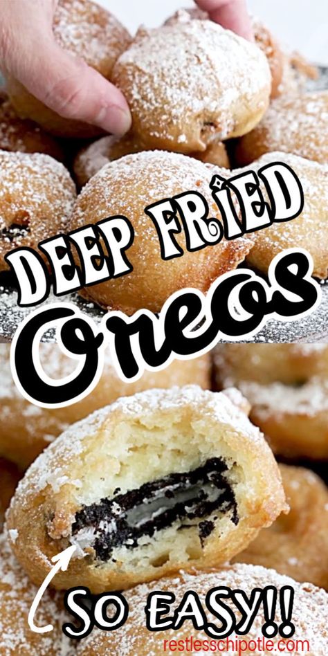 Fried Oreos Recipe, Deep Fried Oreo, Deep Fried Desserts, Deep Fryer Recipes, Deep Fried Oreos, Deep Fried Recipes, Desserts Summer, Fried Dessert, Fried Oreos