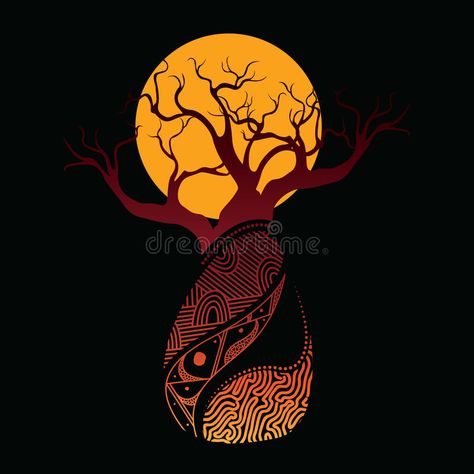 Boab Baobab Tree Vector Painting. Aboriginal dot art vector background vector illustration Boab Tree Art, Boabab Tree Tattoos, Baobab Tree Drawing, Baobab Tree Tattoo, Baobab Tree Art, Boab Tree, Natural Gardens, Vector Painting, African Tree