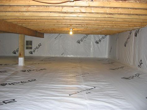 Sealed Crawlspaces: Concrete vs. Plastic | WATERPROOF! Magazine Crawl Space Vapor Barrier, Crawl Space Insulation, Post Frame Homes, Crawl Space Repair, Crawl Space Encapsulation, Mobile Home Decorating, Home Insulation, Remodeling Mobile Homes, Manufactured Home