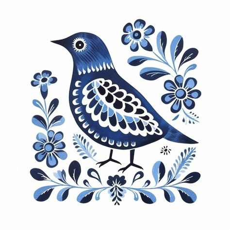 Scandinavian Folk Art Print, Folk Art Bird by Azzedine Roumane on Dribbble Scandinavian Folk Interior Design, Scandinavian Folk Art Bird, Mountain Folk Art, Folk Art Scandinavian, Scandinavian Folk Art Patterns, Scandinavian Folk Art Swedish Style, Modern Folk Art Painting, Scandinavian Folk Art Christmas, Scandinavian Quilts