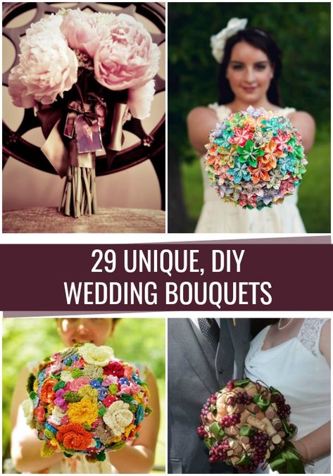 Unique DIY Wedding Bouquets Alternate Bouquet Ideas, Non Floral Wedding Bouquets, Unconventional Wedding Bouquets, Alternatives To Wedding Bouquets, Alternative To Wedding Bouquet, Homemade Bouquet Wedding, Alternative Bridal Bouquets, Unique Wedding Bouquets Creative, Bridal Bouquet Alternatives